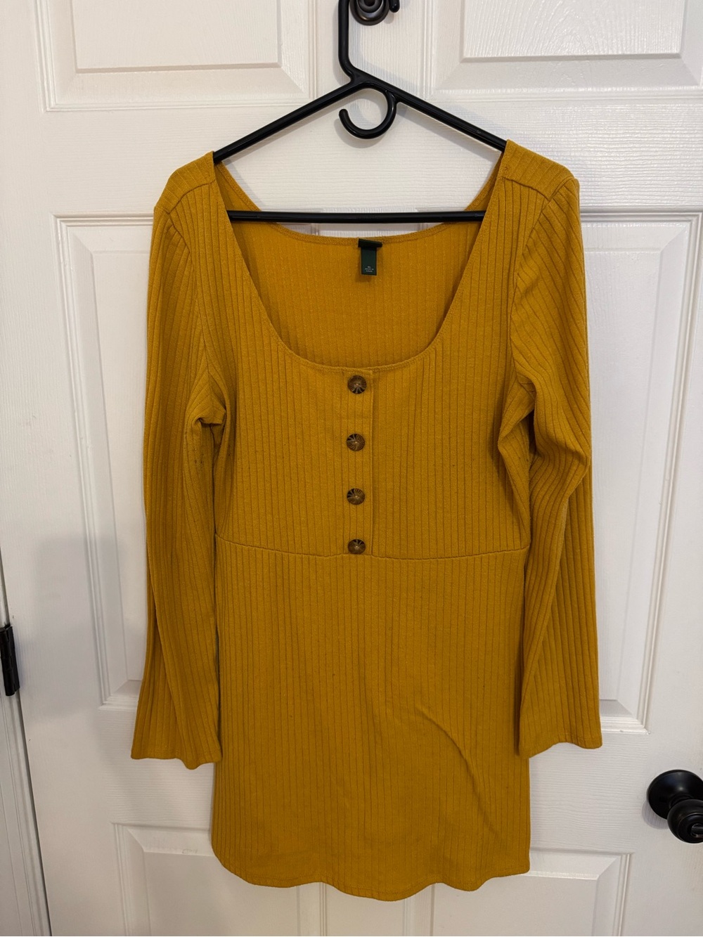 wild fable Ribbed Scoop-Neck Long Sleeve Dress in Mustard